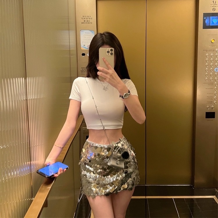 ĐẦM TIỆC SET CHÂN VÁY NGẮN ÔM BODY SEQUIN ÁNH NHŨ BẠC VẢY CÁ LẤP LÁNH BÓNG + ÁO CROPTOP THUN ĐI CHƠI DẠO PHỐ ĐI BIỂN