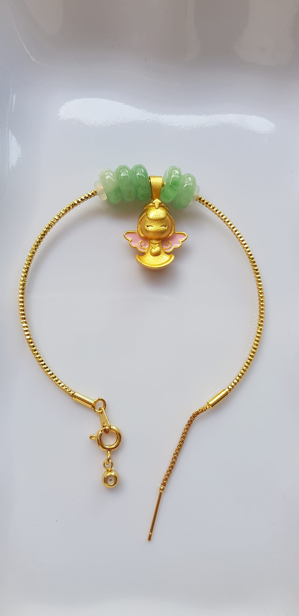 Vòng Tay charm xinh đẹp 5 đồng tiền đá cẩm thạch tự nhiên Vòng phối charm hình bé thiên thần vòng màu vàng khoen rút xinh Nữ đeo dễ thương ạ