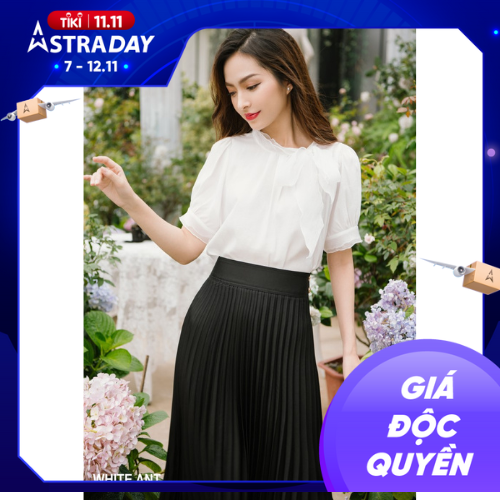 Áo Sơ Mi Cổ Nơ Tơ Organza Cao Cấp White Ant
