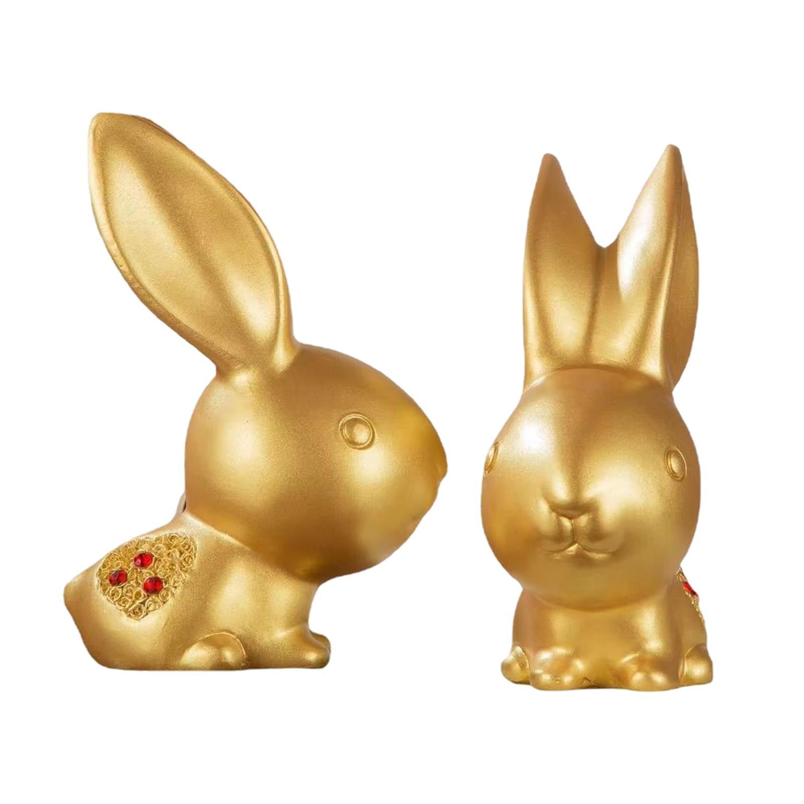 2Pcs Resin Rabbit Statue Home Decor Tabletop Office Handcrafts Ornaments