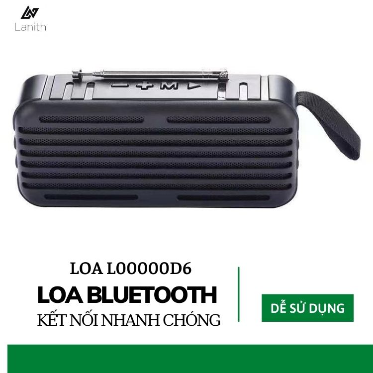 Loa Bluetooth LANITH D6 - Loa Phát Không Dây Mini - Thiết Kế Nhỏ Gọn, Tiện Lợi - Chất Lượng Âm Thanh Siêu Đỉnh, Âm Bass Cực Chất - Tặng Kèm Cáp Sạc 3 Đầu - Hàng Nhập Khẩu - L00000D6