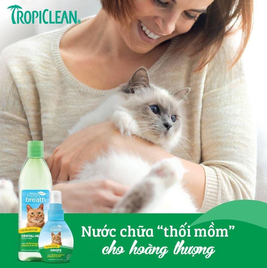 Nước vệ sinh răng miệng mèo, giảm mảng bám, cao răng (Tropiclean, Mỹ, 473ml)