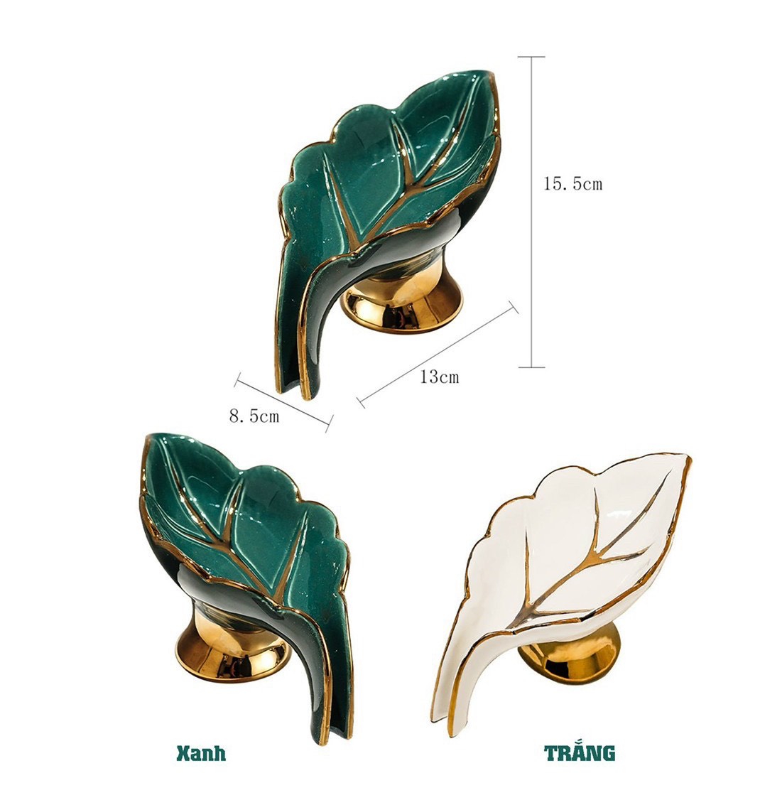 Khay đựng xà bông - Bông mút rửa bát chất liệu sứ kẻ vàng kim