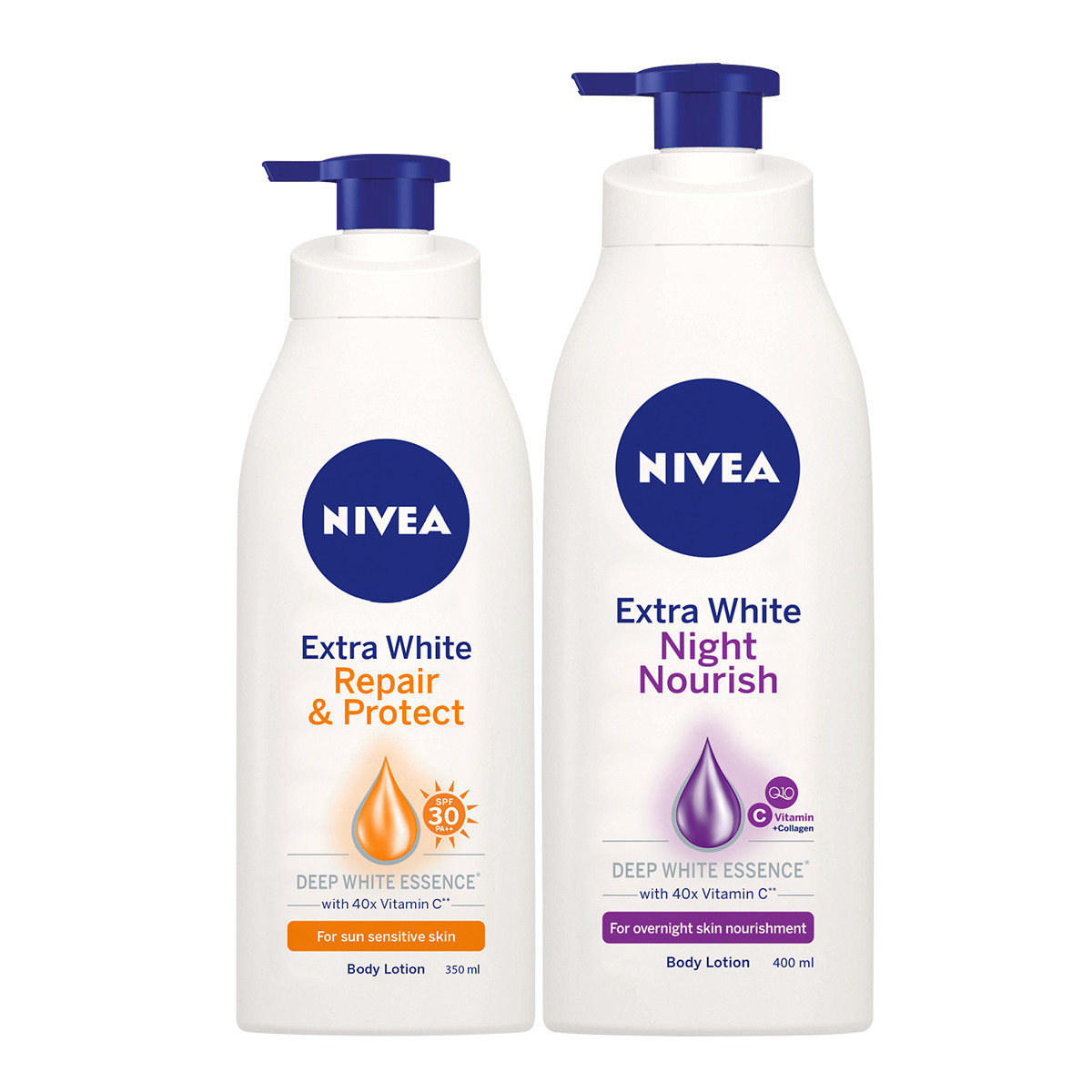 Bộ đôi chăm sóc phục hồi da Sữa Dưỡng Thể Dưỡng Trắng NIVEA Ban Ngày Giúp Phục Hồi &amp; Chống Nắng SPF30 (350ml) - 88311 &amp; Sữa Dưỡng Thể Dưỡng Trắng NIVEA Giúp Phục Hồi &amp; Săn Da Ban Đêm (400ml) – 88126