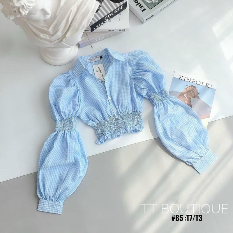 ÁO CROPTOP SƠ MI TAY PHỒNG