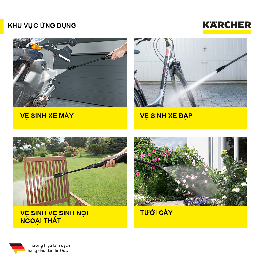 Máy xịt rửa xe 1400W KARCHER K2 CLASSIC 9M Plus, máy rửa xe cao áp 110Bar kèm dây xịt 9m và phụ kiện - Karcher chính hãng