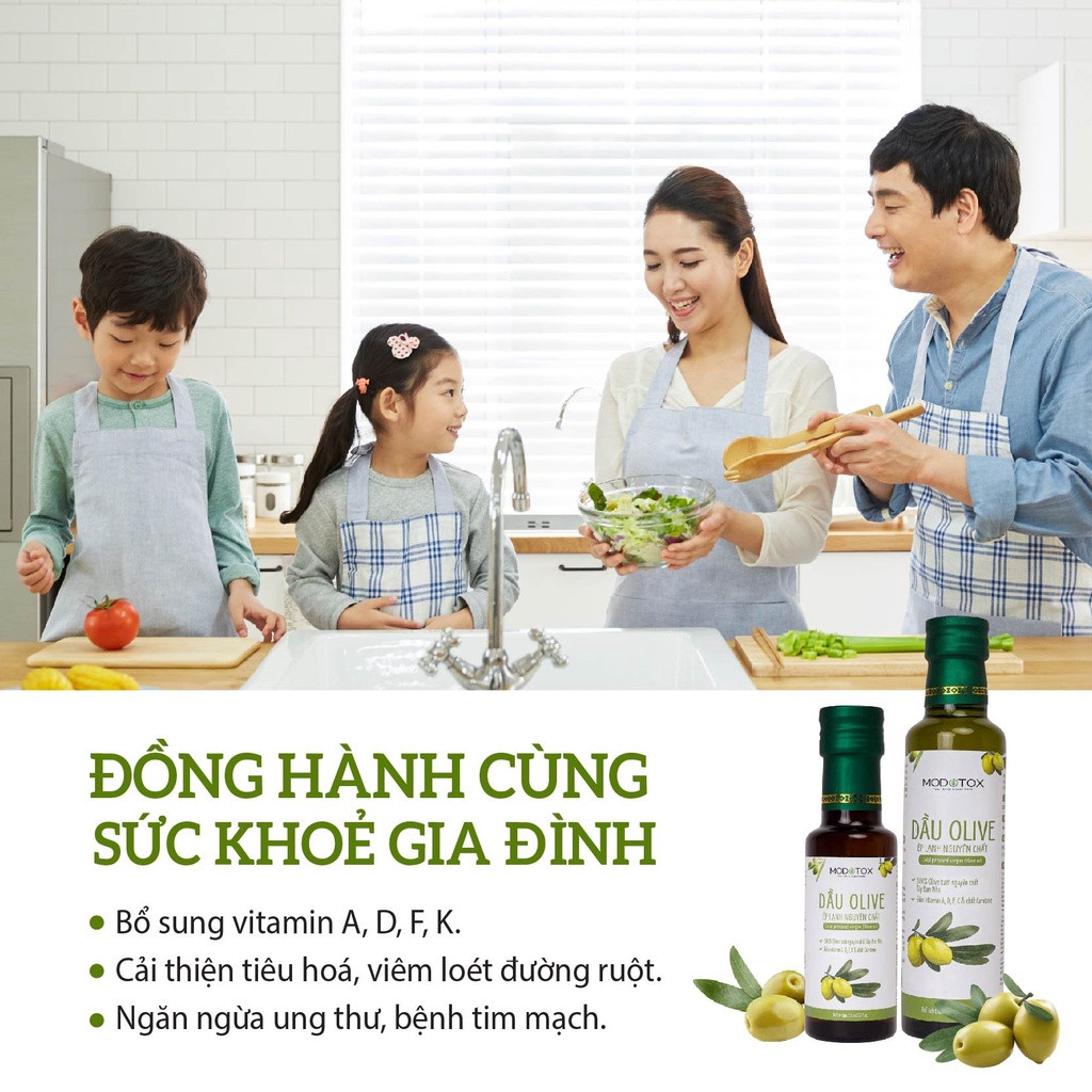 Dầu Oliu Cao Cấp Extra Virgin Nguyên Liệu Nhập Khẩu Tây Ban Nha, Bổ Sung Omega 3-6-9 MODOTOX 110ml - 250ml (Chai)