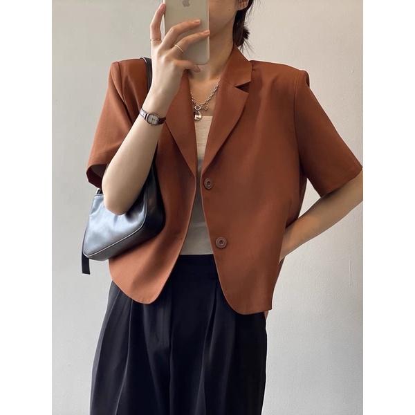 Áo vest blaze cộc tay độn vai dáng lửng, Áo khoác lửng hàng thiết kế