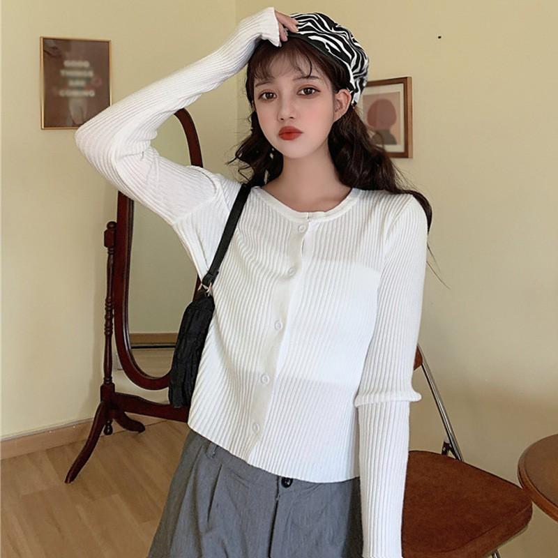 Áo Khoác Cardigan Dệt Kim Phối Nút Phong Cách Hàn Quốc Cho Nữ