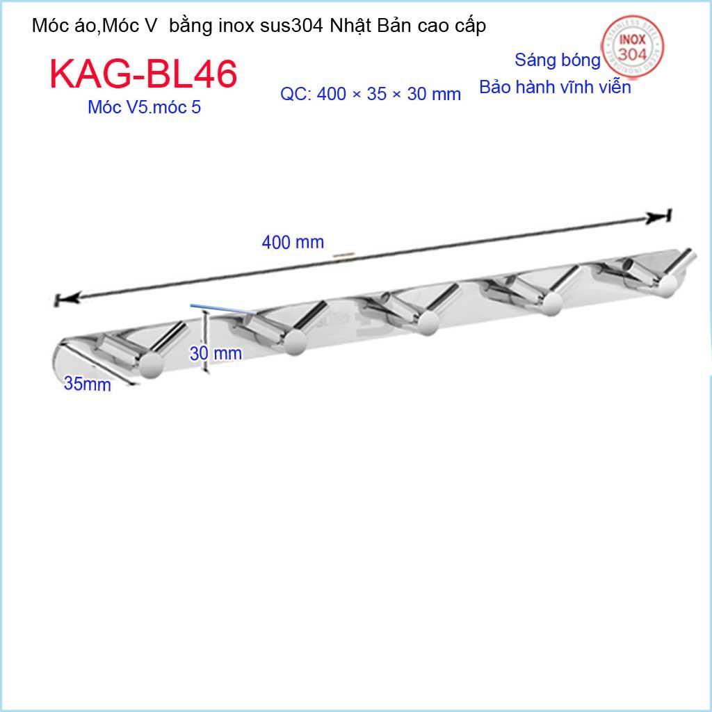 Móc treo đồ phòng tắm, Phụ kiện phòng tắm cao cấp Kace, Móc V5 treo đồ inox 304 Nhật Bản KAG-BL46