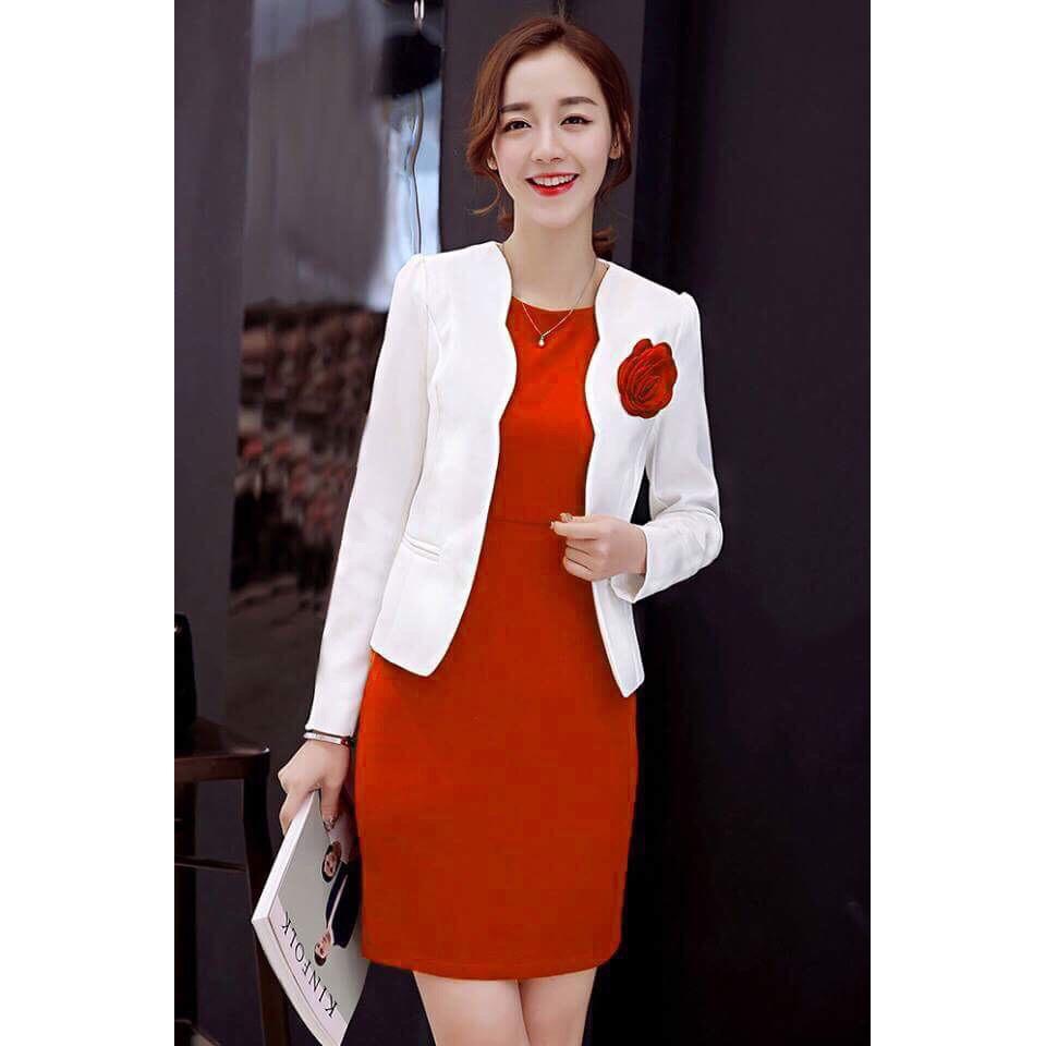 Set áo vest đính hoa và đầm thời trang LP04 cao cấp