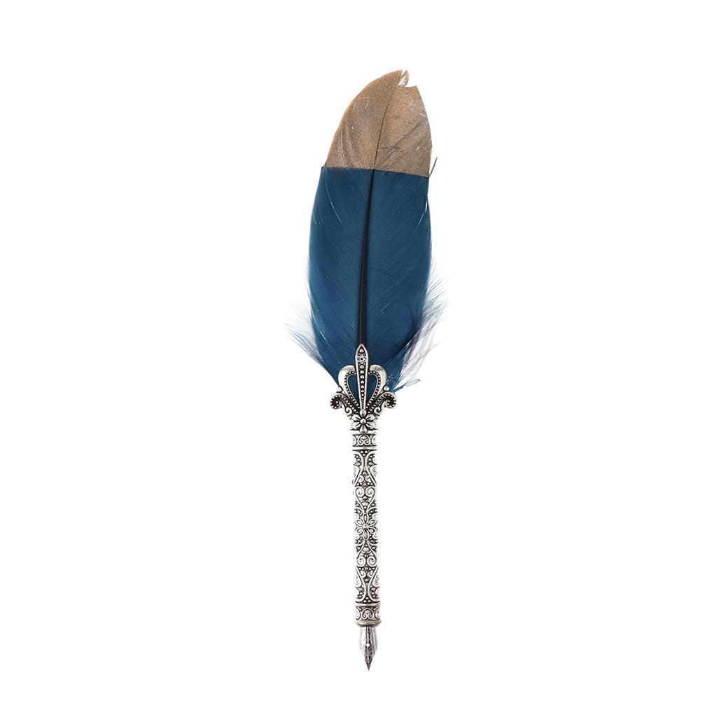 Feather Quill Pen Set, Dip Pen with 5 Nibs and Ink Bottle Pen Holder Calligraphy Pen in Gift Box for Student Teacher