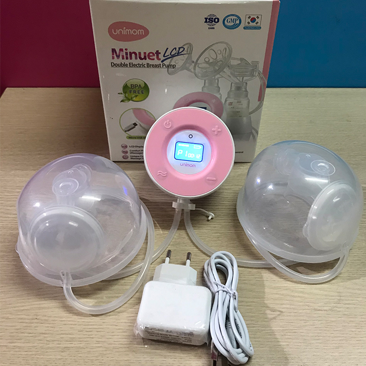 Combo  Máy Hút Sữa Unimom Minuet  LCD Và Cup Handsfree (Có Pin Xạc Kèm Adapter)