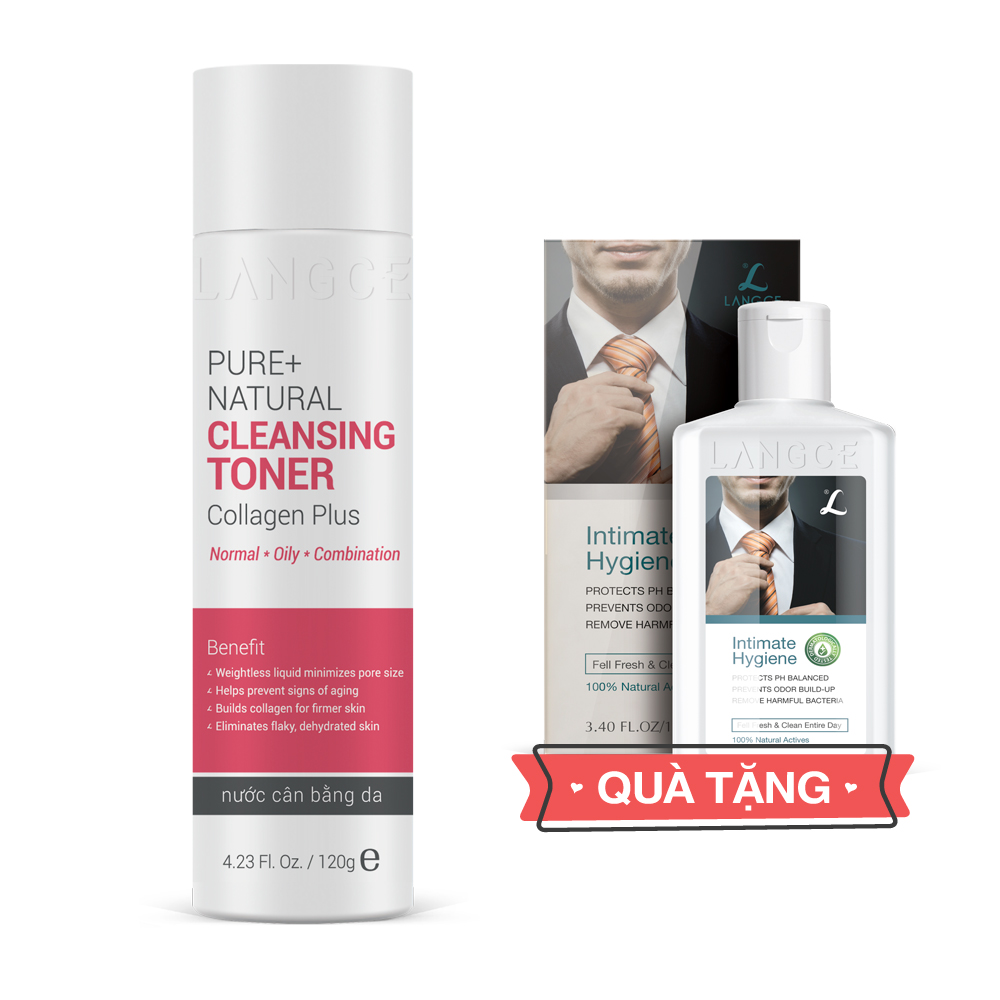 Toner - Nước Cân Bằng Da Collagen+ Tự Nhiên 120ml Da Nhờn - Tem Hồng cho Nam TẶNG Gel Vệ Sinh Vùng Kín Nam 100ml LANGCE