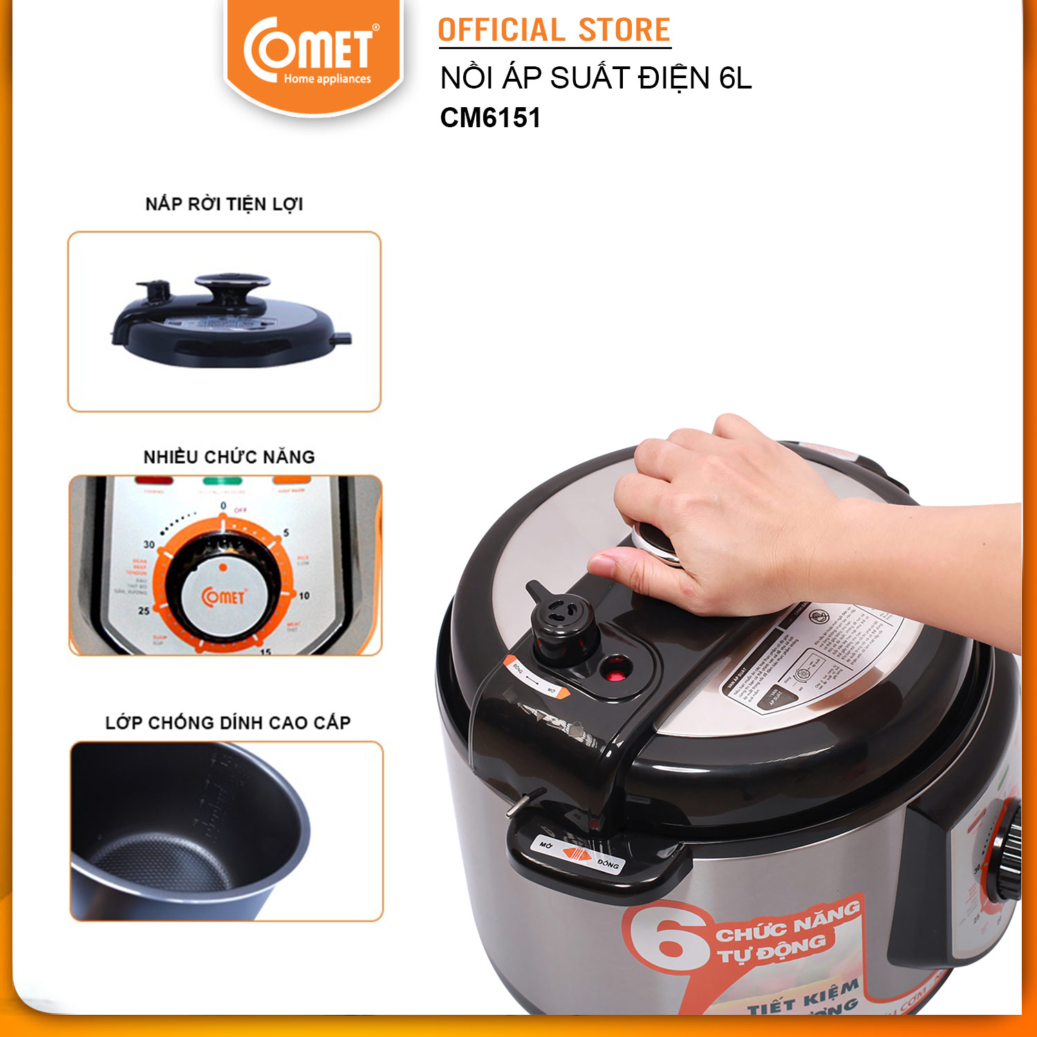 Nồi Áp Suất Điện Comet CM6151 (6.0 Lít) - Hàng Chính Hãng