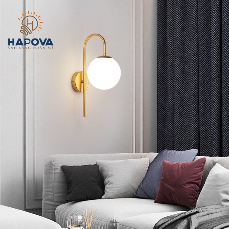 Đèn gắn tường phòng ngủ hình quả cầu tròn HAPOVA ANDREW 1254 + Tặng kèm bóng LED AS vàng