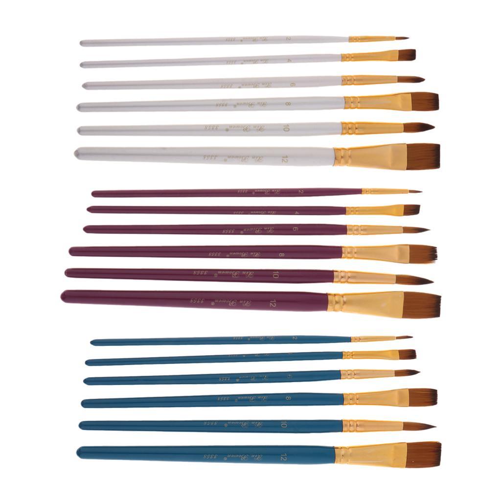 6 Pieces Wooden Flat Round Pointed Tip Nylon Hair Artist Paint Brushes for Art Painting, Acrylic Watercolor Oil, Nail Art, Miniature Painting