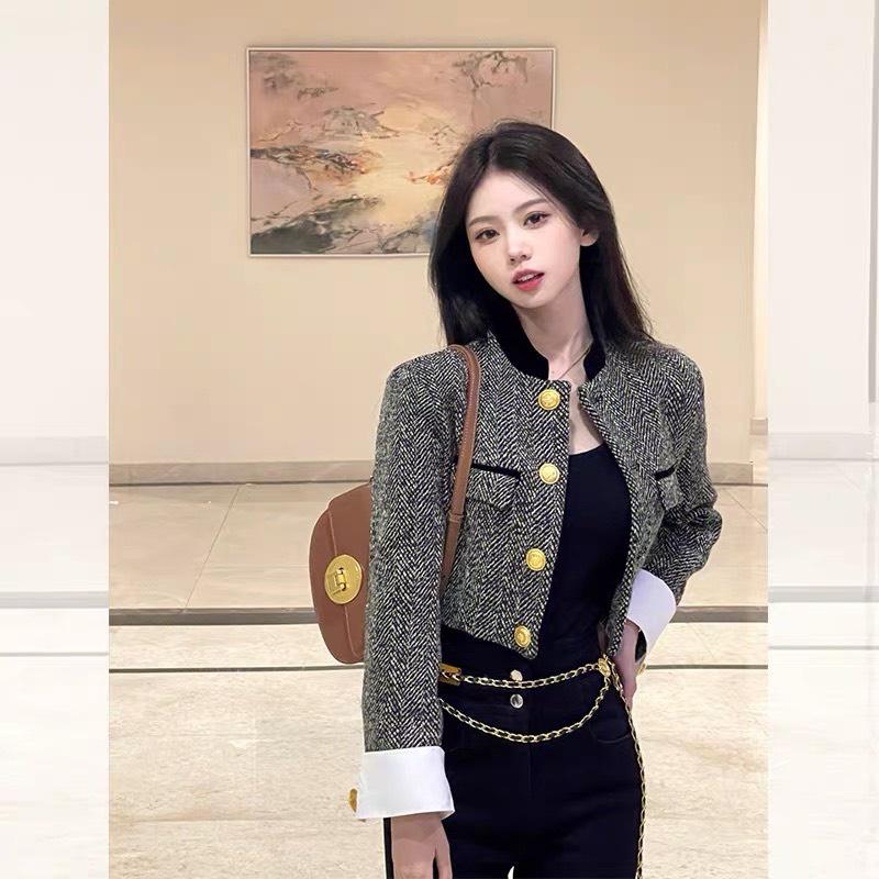 ÁO DẠ XÙ XƯƠNG CÁ PHỐI CỔ - TAY