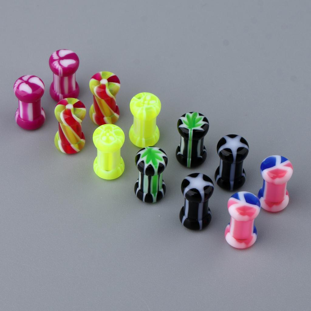6 Pairs Colorful Acrylic Screw Fit Ear Tunnel Plugs Stretcher Expander