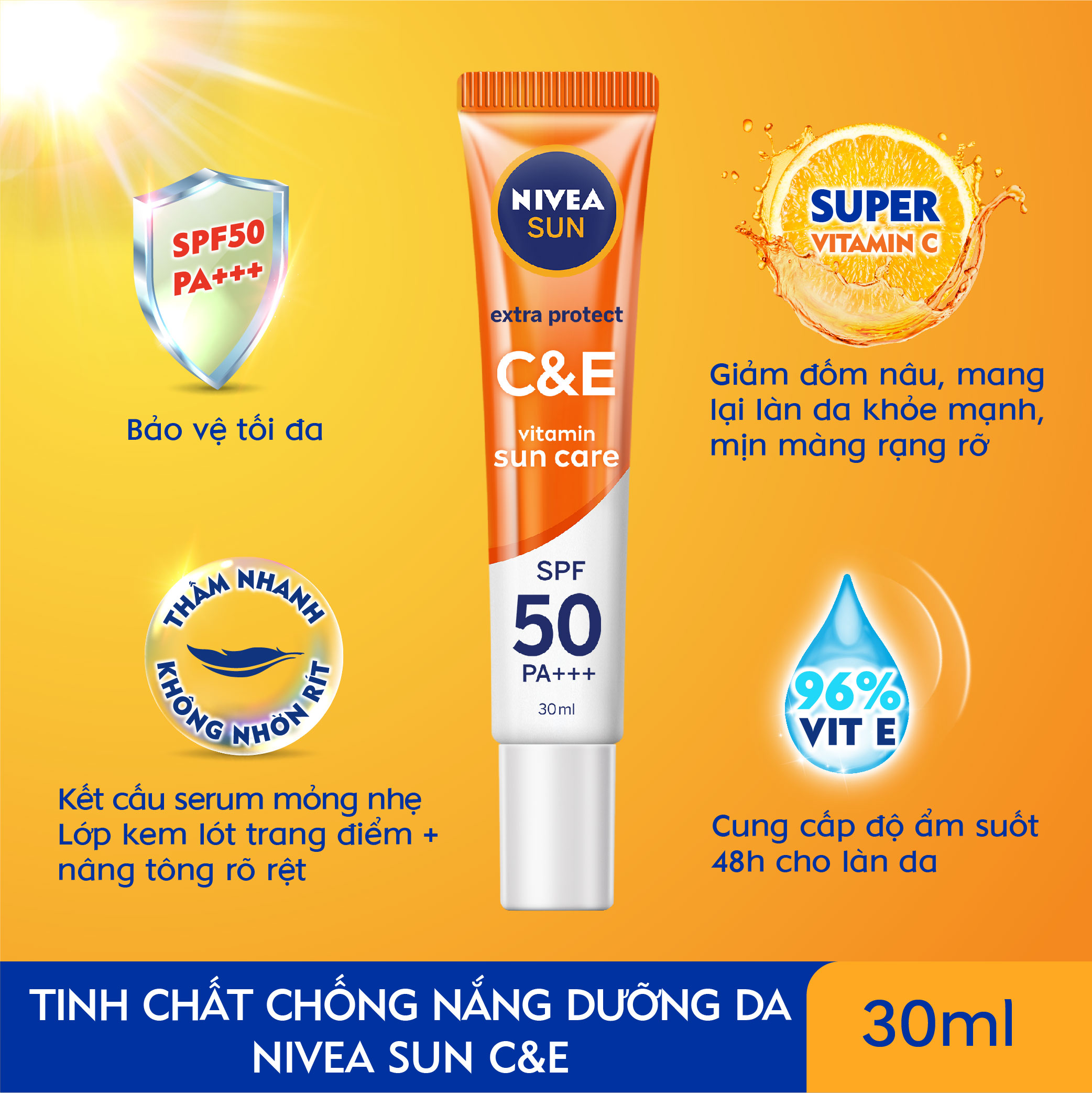 Tinh chất chống nắng NIVEA VITAMIN C&E Dưỡng da sáng khỏe SPF50 PA+++ (30ml) - 98318