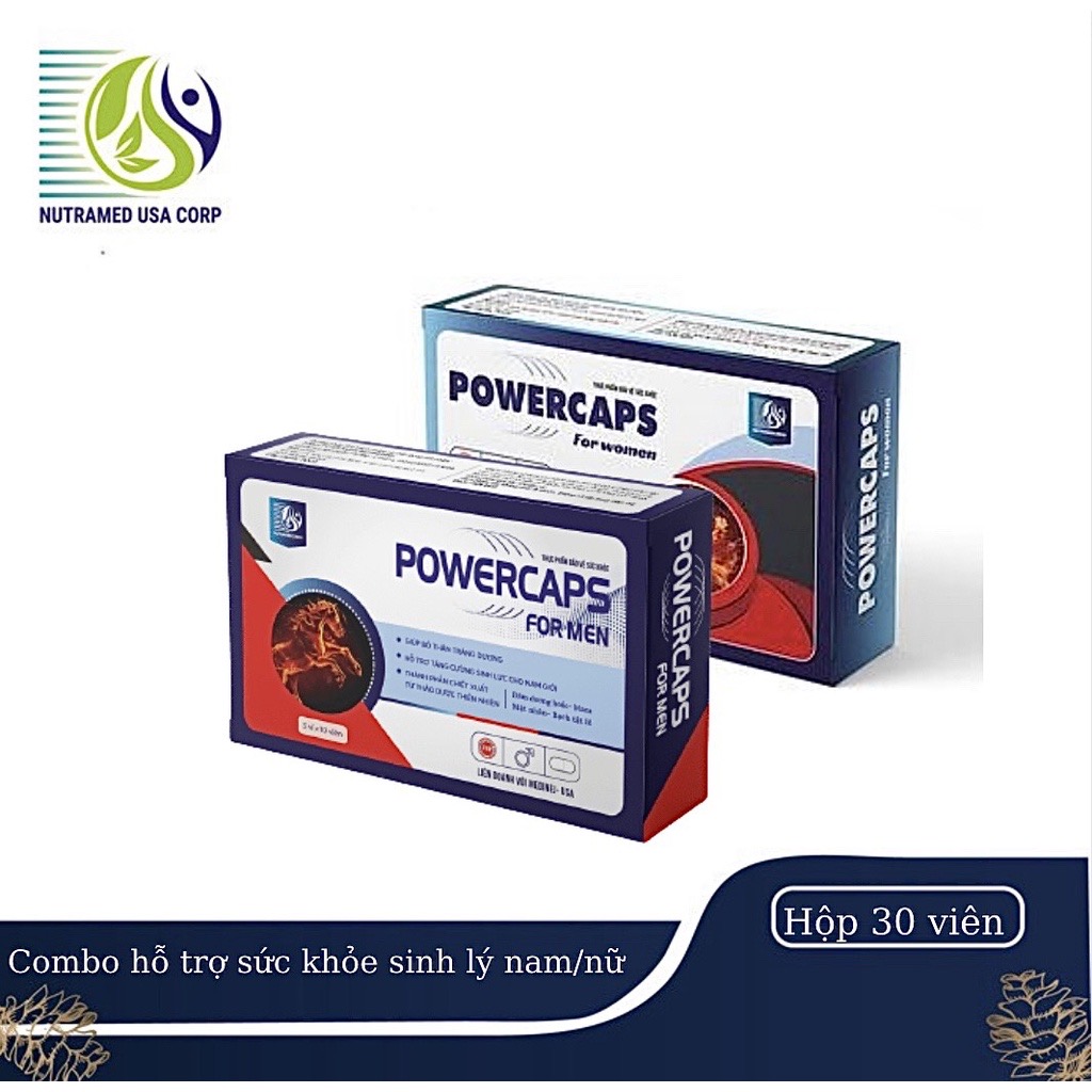 Combo Tăng cường sinh lý nam nữ Powercaps formen và Powercaps For Women - Nhà máy liên doanh với Medinej - USA và đạt chuẩn GMP - WHO