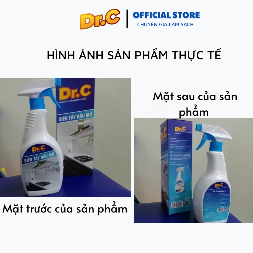 ( KM tặng Bàn chải) Siêu tẩy dầu mỡ Dr.C tẩy sạch lưới lọc máy hút mùi, mặt bếp ga, bếp từ, tường khu vực bếp,vật dụng nhà bếp, Chính Hãng, Chai 500ml