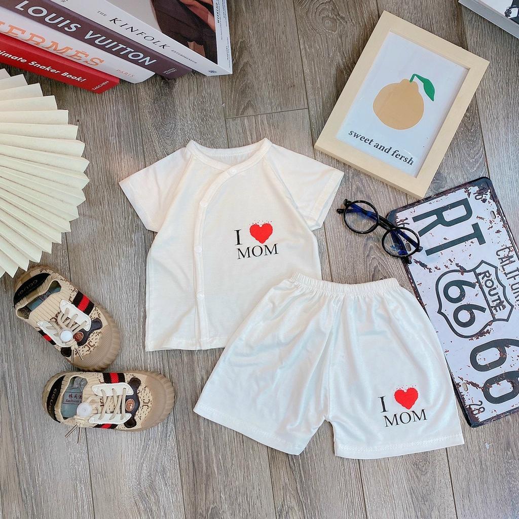 Bộ cộc tay khuy lệch MOM DAD cho bé sơ sinh 3-8kg, vải cotton mềm mịn - BO85