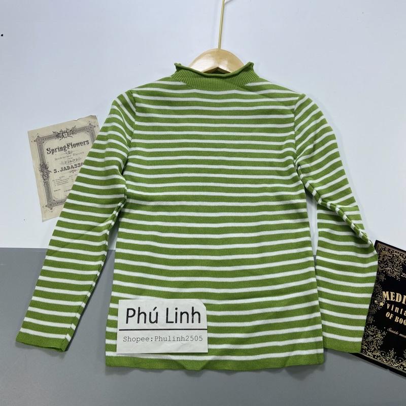 MS708 Áo len nữ dệt kim kẻ ngang cổ xoăn Quảng Châu