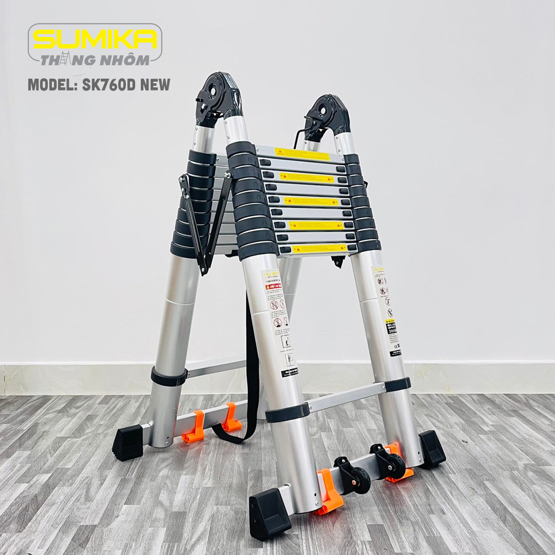 Thang nhôm rút đôi SUMIKA SK760D NEW - rút chữ I cao 7.6m, rút chữ A cao 3.8m, tải trọng 300kg