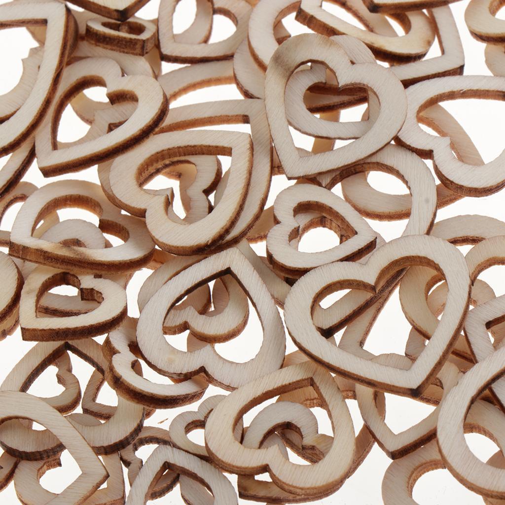 2-3pack 100 Pieces Love Shape Hearts Blank Hollow Wooden Embellishments Crafts
