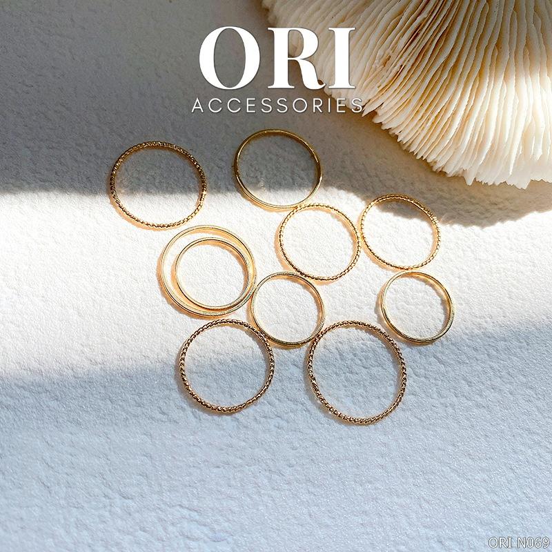 Set 10 nhẫn nữ tròn họa tiết tinh tế sang trọng ORI ACCESSORIES N069