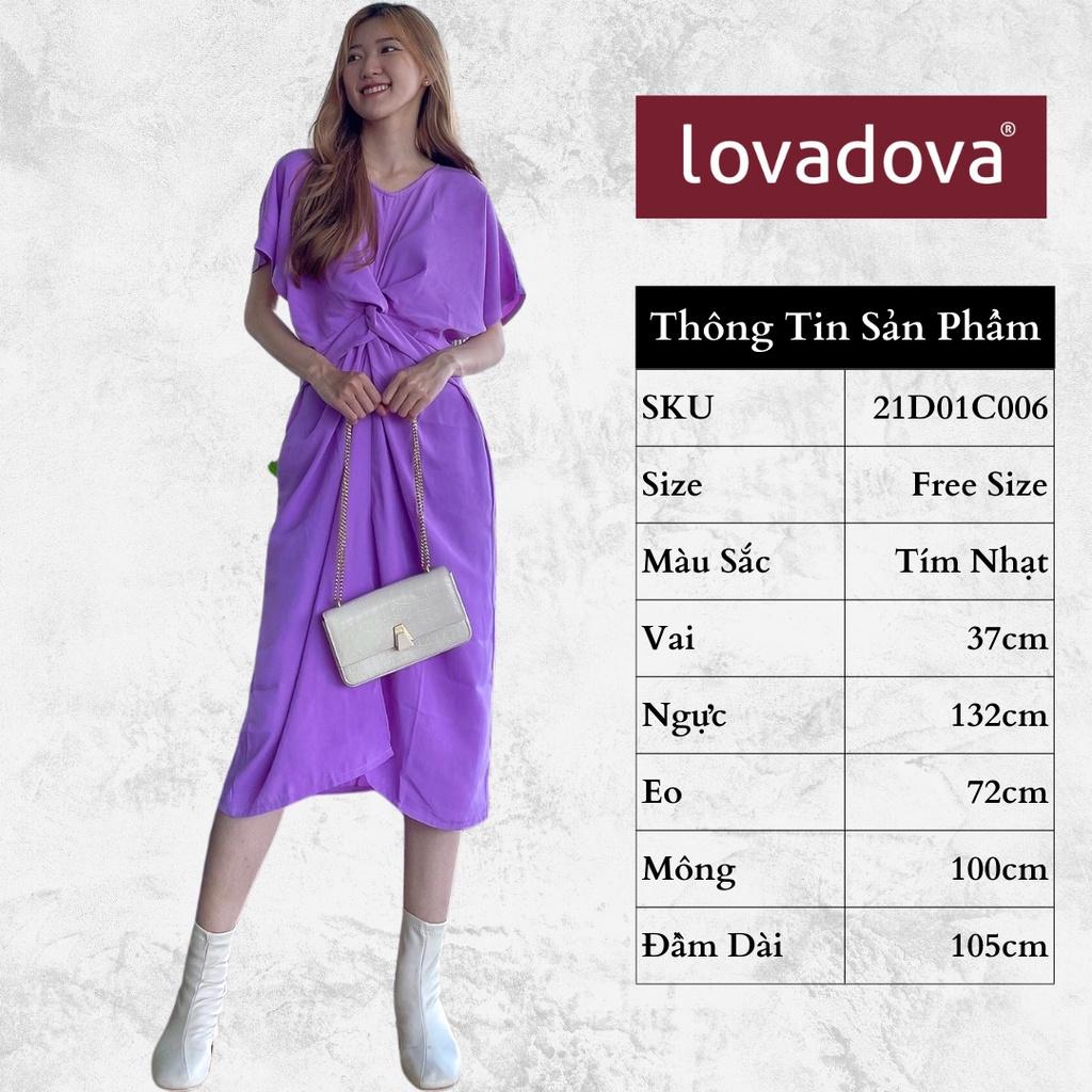 Đầm Dáng Suông, Ngắn Tay, Cách Điệu Xoắn Eo, Xẻ Tà, Màu Tím Nhạt - Lovadova 21D01C006