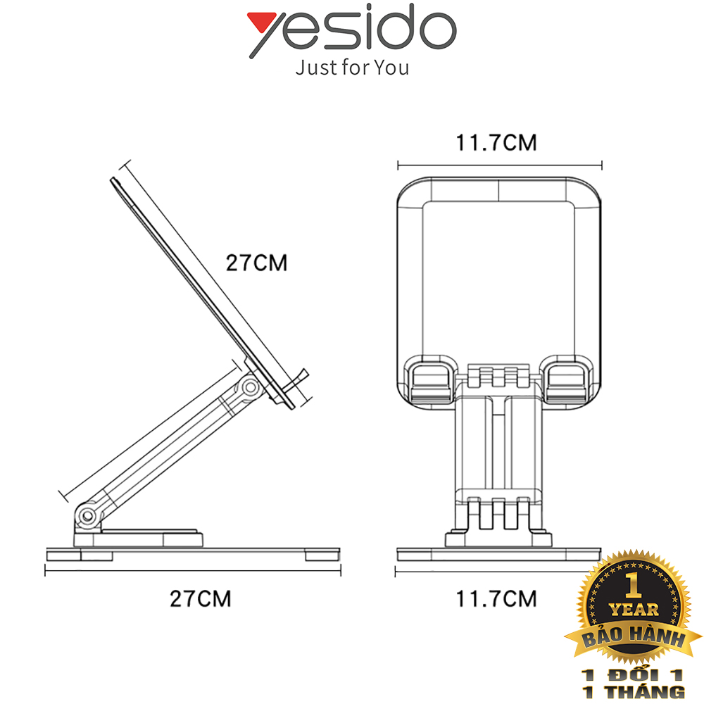 Giá Đỡ để bàn dành cho Ipad, Máy Tính Bảng, Điện Thoại Xoay chỉnh 360 độ - Chất Liệu Hợp Kim Nhôm Cao Cấp - Hàng Chính Hãng