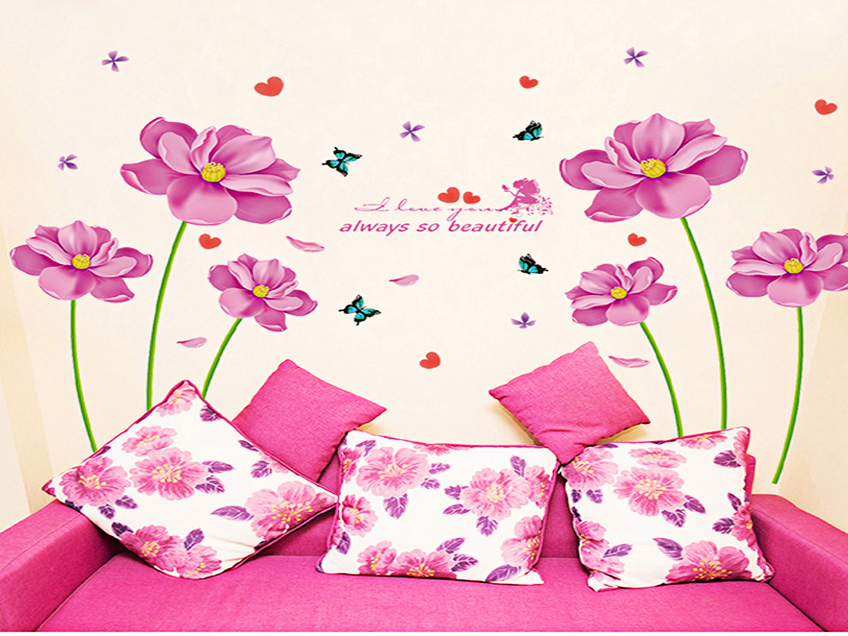 decal dán tường hoa cánh màu hồng không lá