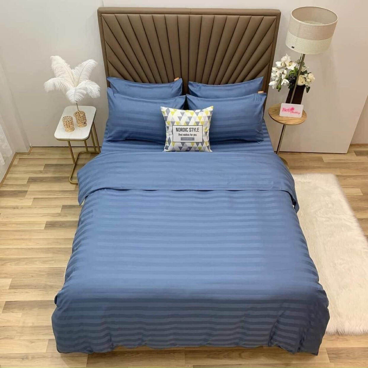 Bộ Chăn Ga Gối Cotton Họa Tiết Kẻ 3f Khách Sạn Cao Cấp Nhập Khẩu Nhiều Màu