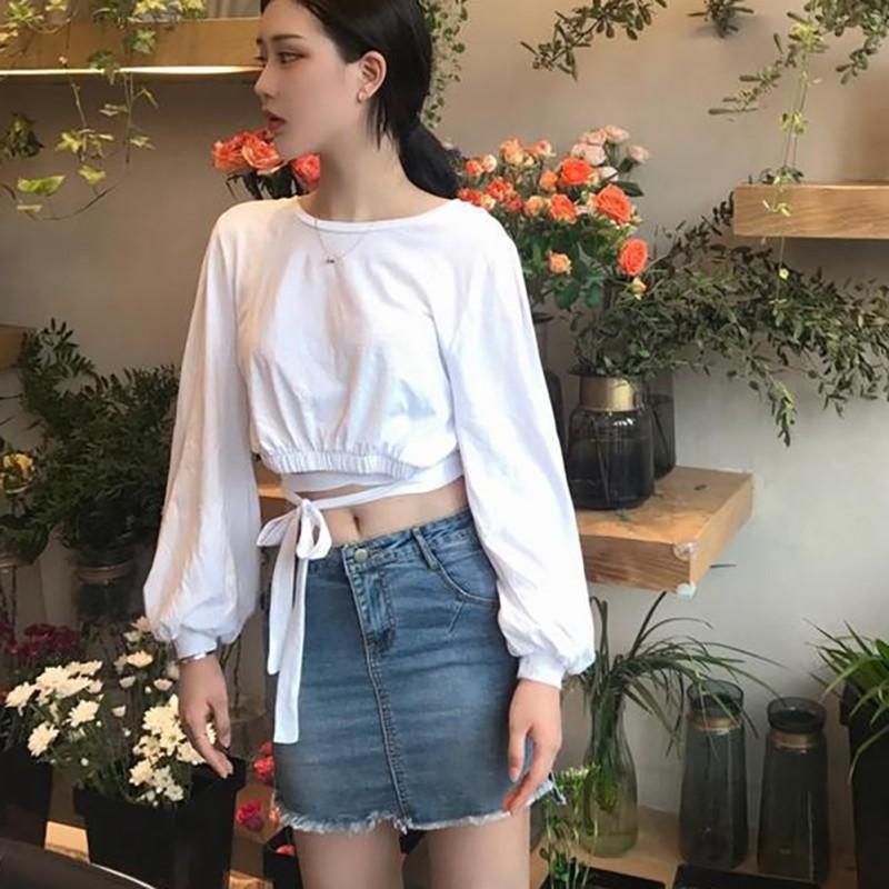 Áo thun nữ tay dài cổ tròn màu trơn