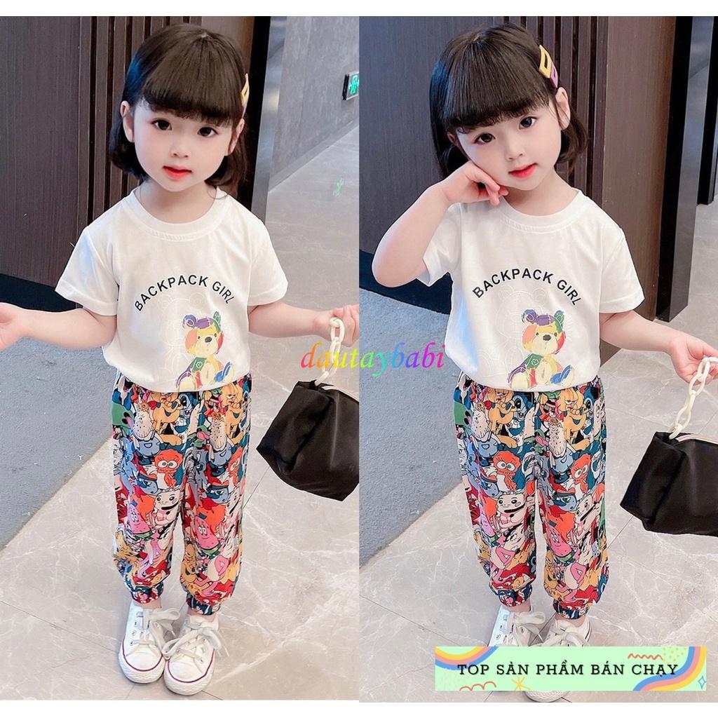 Set thể thao bé gái size đại cồ áo croptop rộng quần jogger thun cotton mềm mát cho bé 10kg đến 50kg