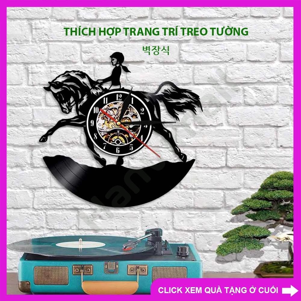 Đồng hồ treo tường decor Đồng hồ cô gái cưỡi ngựa tặng kèm Pin Hàng nhập khẩu nội địa cao cấp