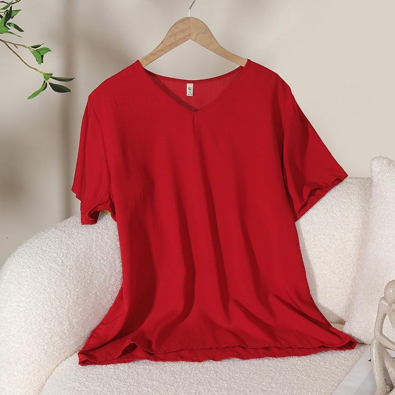 Áo ngắn tay mặc nhà vải Cotton lụa thoáng mát mềm mại, áo ngủ nữ mã VAA0439