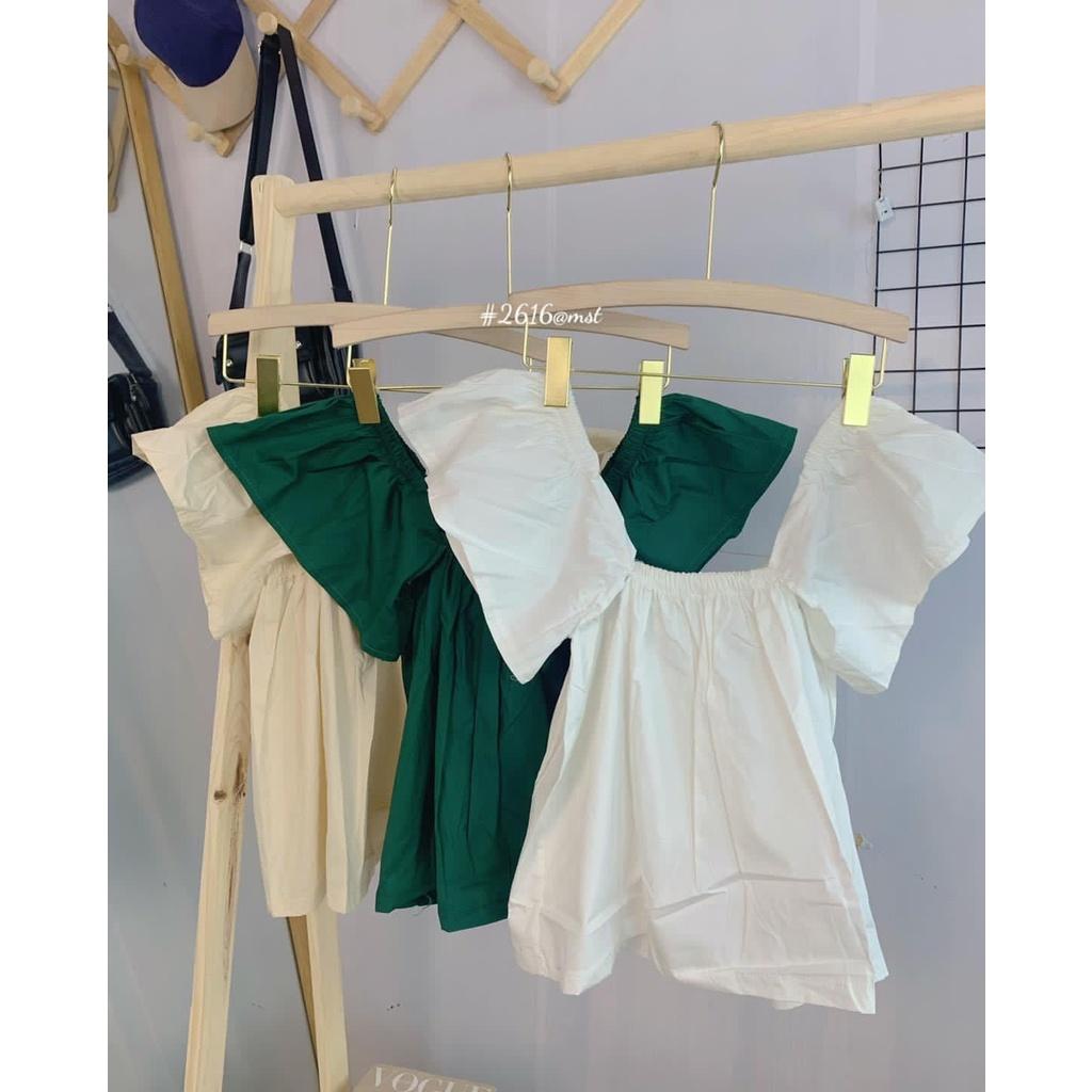 Áo croptop chun trễ vai gồm ba màu basic siêu xinh