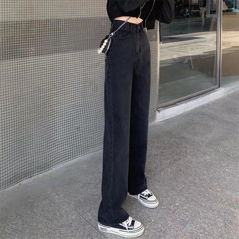 Quần Jeans Màu Đen Khói Nam Nữ Unisex Ống Suông Cạp Cao Chất Loại 1 Phong Cách Ulzzang Mặc Hàng Ngày Đi Học Đi Làm