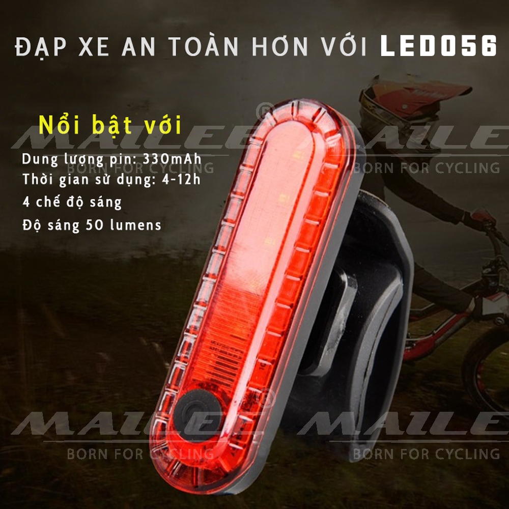 Đèn Hậu Phía Sau Xe Đạp USB 056ML 50 Lumens Sạc Lại Phù Hợp Với Mọi Loại Xe Đạp/Mũ bảo hiểm Dễ Dàng Lắp Đặt Mai Lee