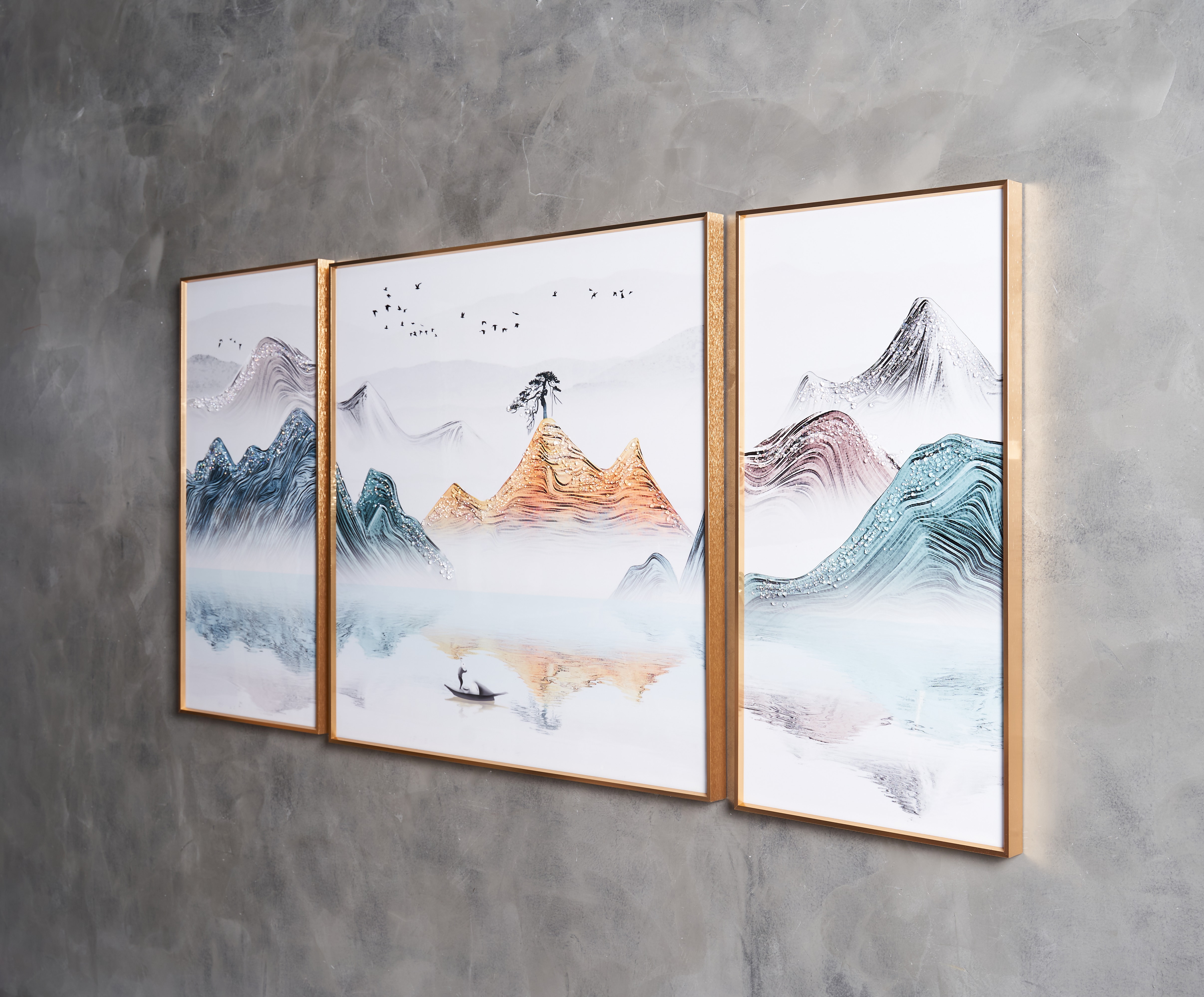 Bộ 3 tranh tinh thể sứ núi vân và cây