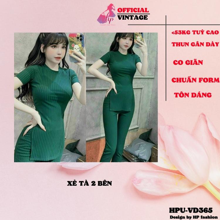 Set bộ dài áo thun xẻ tà body nữ kèm quần dài lưng cao thun gân dày kiểu hàn quốc mặc nhà VD365