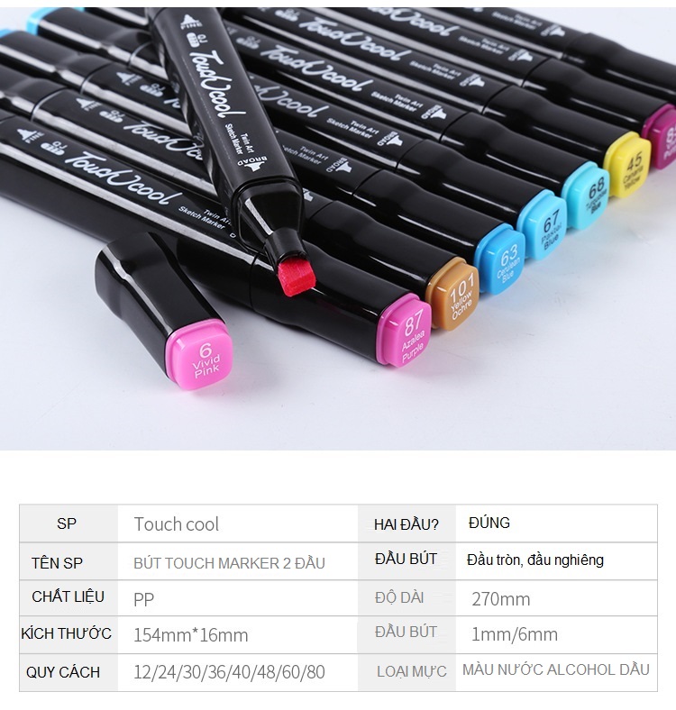 Bộ Bút 30 Màu Touch Marker Color Chuyên Nghiệp