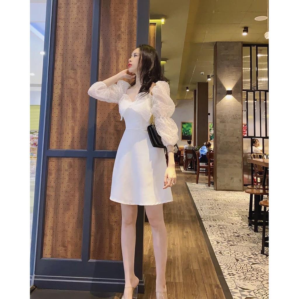 Đầm xòe voan tay phòng kết nơ ngực BY8259