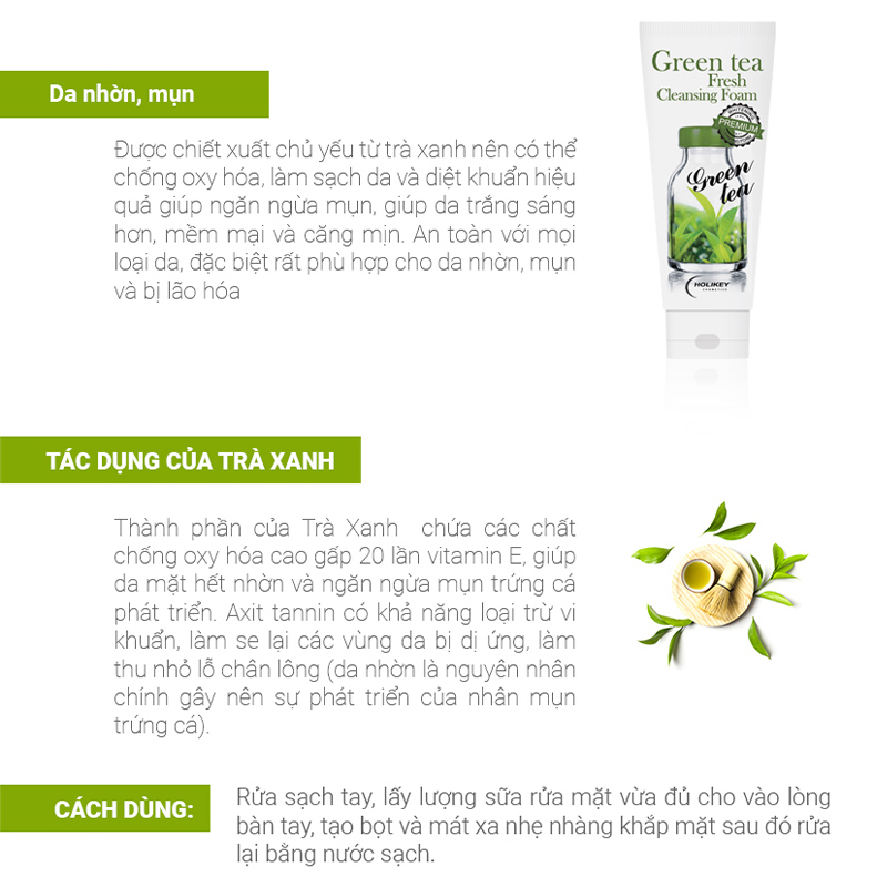 SỮA RỬA MẶT TRÀ XANH LÀM TRẮNG-GIẢM MỤN HOLIKEY GREEN TEA FRESH CLEANSING FOAM