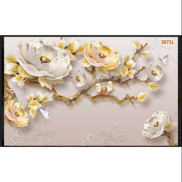 Tranh tường hoa 3D dán tường phòng khách phòng ngủ ngang