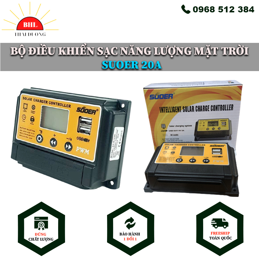 Bộ Điều Khiển Sạc Năng Lượng Mặt Trời 20A Solar Changer Controller Suoer