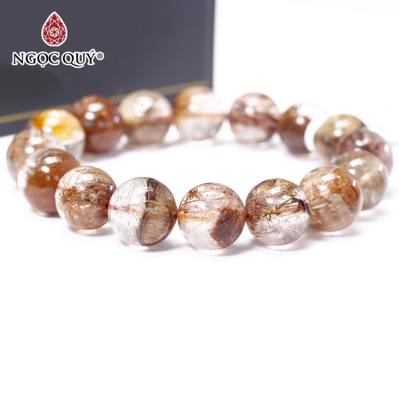 Vòng tay trơn thạch anh ưu linh tóc đỏ size hạt 14mm mệnh hỏa, thổ - Ngọc Quý Gemstones